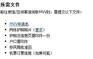 MVV大使馆文件清单